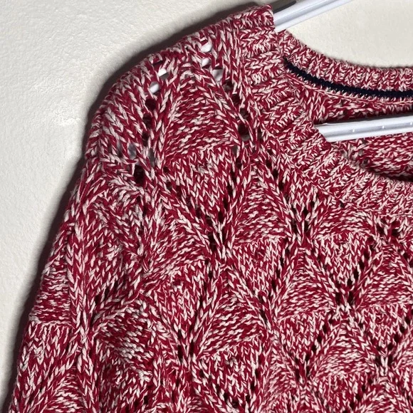 Tommy Hilfiger Heather red Diamond chunky knit cotton sweater with Pom-poms XL - Picture 4 of 10